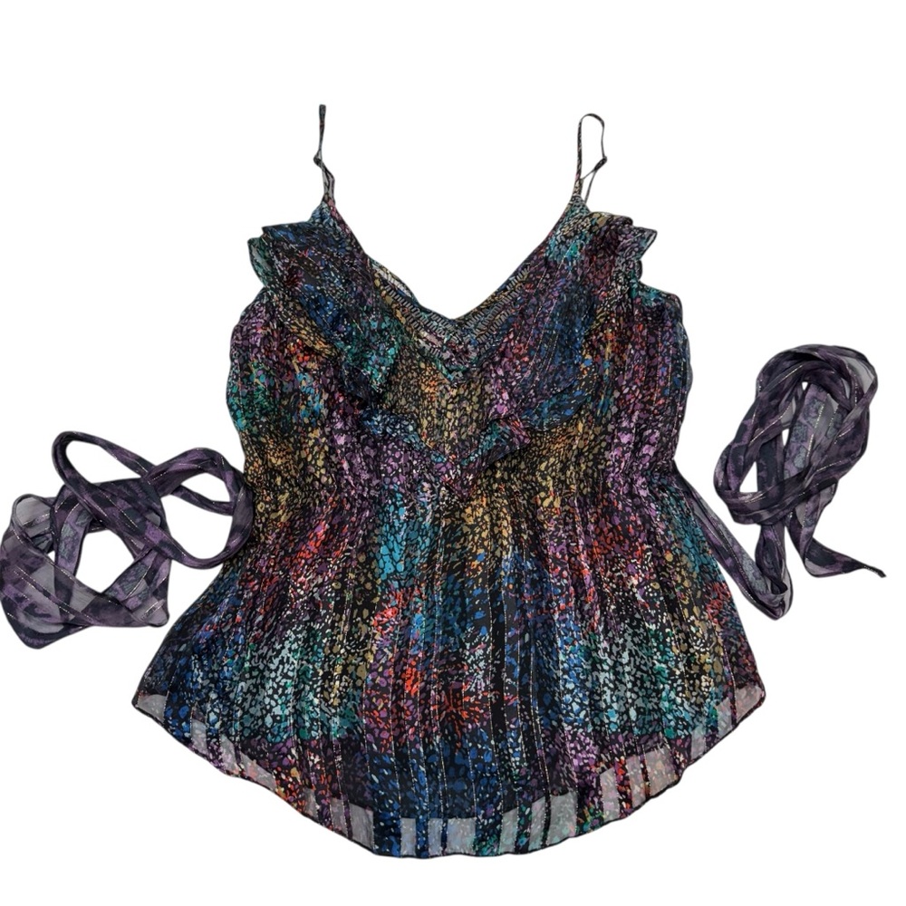 Rebecca Taylor Silk Shimmer Beaded Spaghetti Strap Top Size 6 Romantic Coquette - Picture 4 of 15